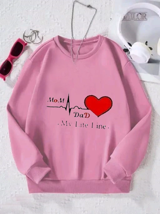 Fleece Printed Full Sleeves Sweatshirt for Women & Girls (Pink, S)