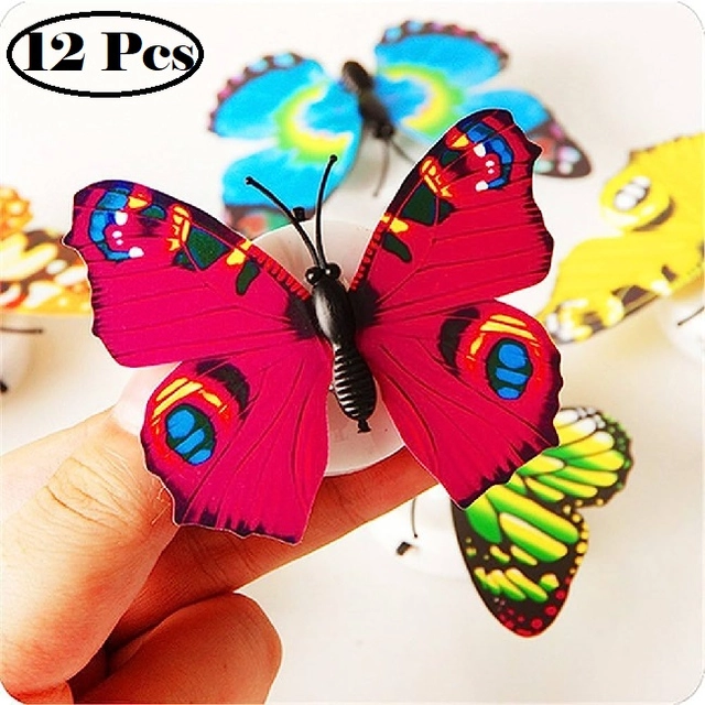 Plastic LED 3D Butterfly Wall Stickers (Multicolor, Pack of 12)