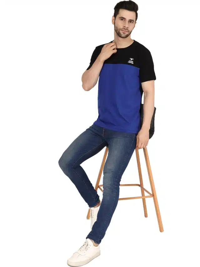 Half Sleeves Solid T-Shirt for Men (Blue, M)