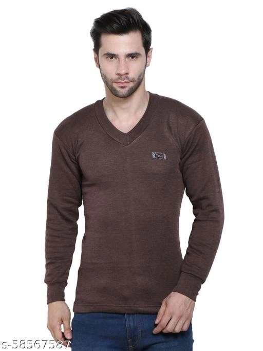 Cotton Thermal Topwear for Men (Brown, M)