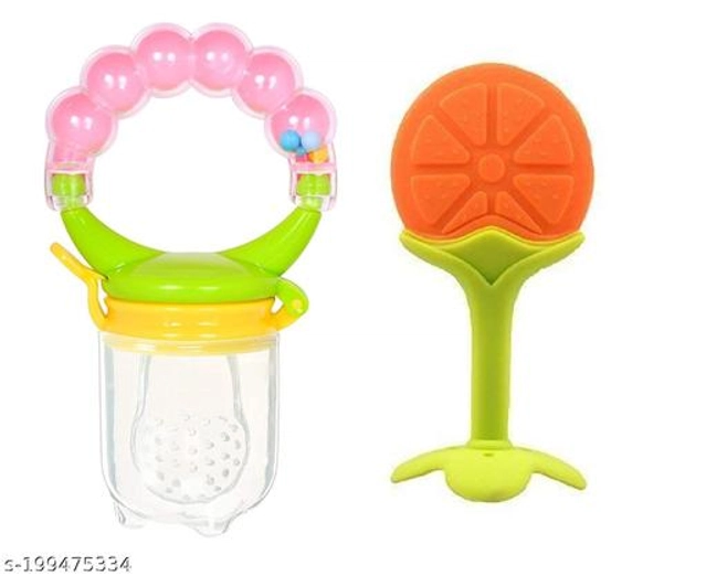 Teether with Fruit Nibbler for Baby (Multicolor, Set of 2)