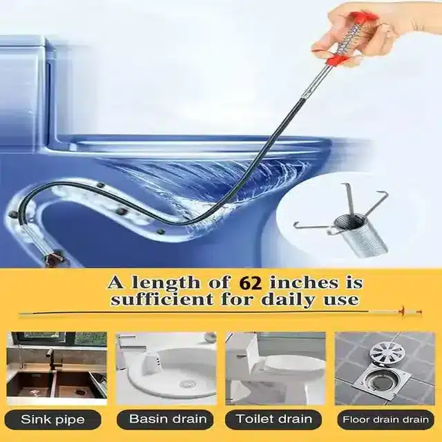 K Kudos Sink Cleaning Spring Drain Pipe Stick (Silver)