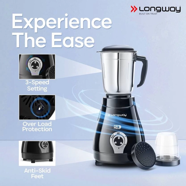 LONGWAY Reo 550 W Mixer Grinder (4 Jars, Black, Pack of 1)