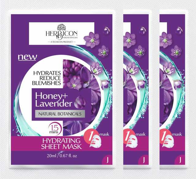 Herbicon Honey with Lavender Face Sheet Mask for Light-Weight, Soothing and Brightening Skin (20 g, Pack of 3) (T-66)