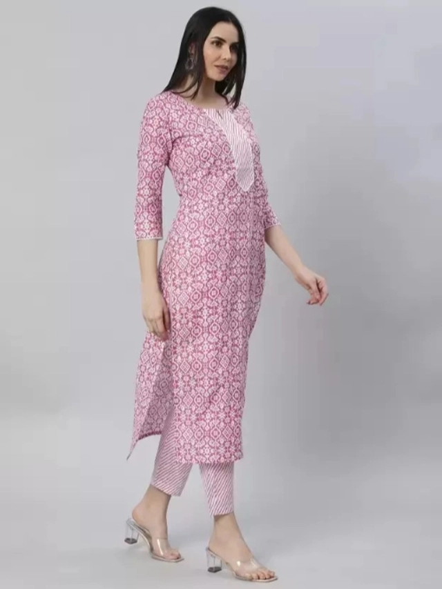 Viscose Rayon Printed Kurti for Women (Pink, S)