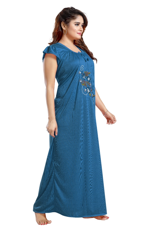 Satin Printed Feeding Nighty for Women (Blue, Free Size)