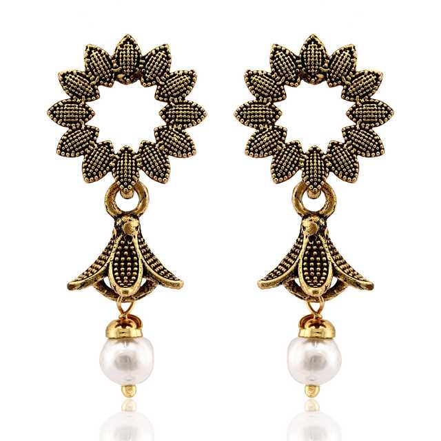 Vighnaharta Traditional Alloy Antique Finish Jhumki (Gold, ) (V-67)