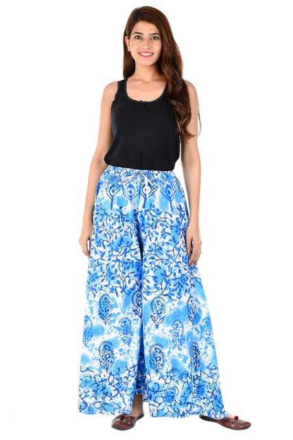 Rangun Casual Cotton Women Printed Palazzo (Blue ) (MT-28)