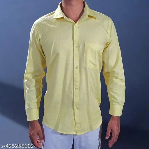 Full Sleeves Solid Shirt for Men (Yellow, L)