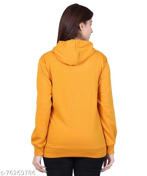 Cotton Blend Printed Hoodie for Women (Yellow, M)