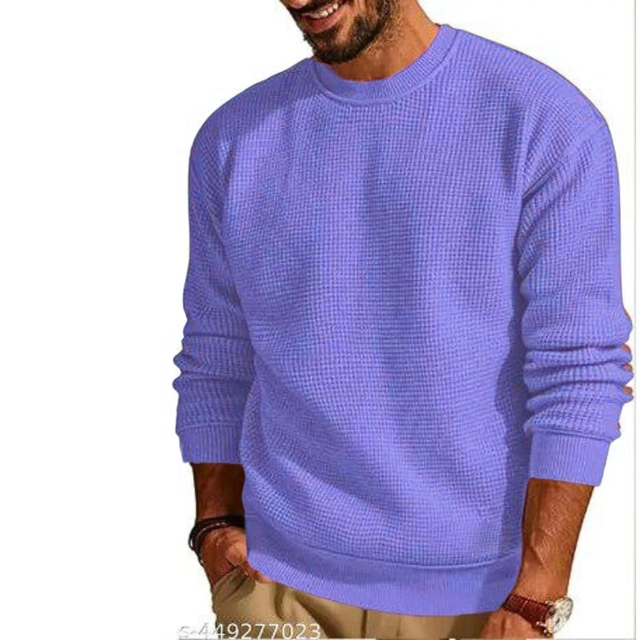 Round Neck Solid T-Shirt for Men (Lavender, S)