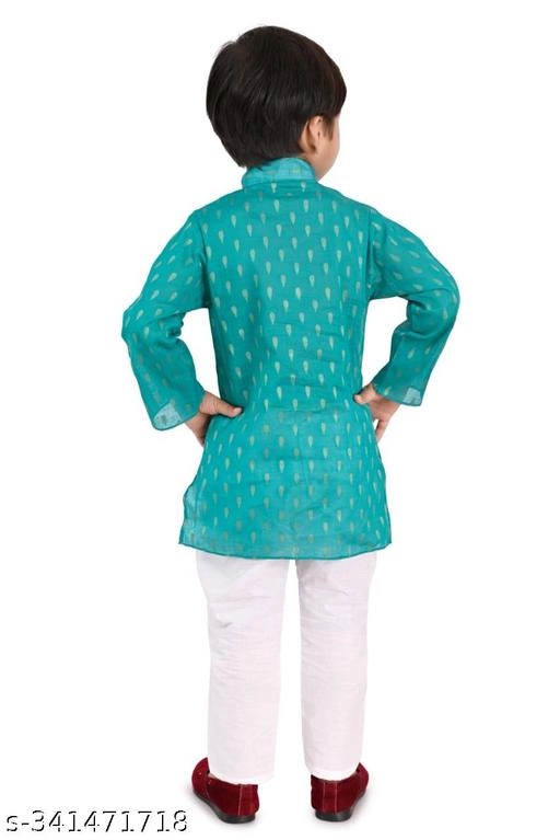 Cotton Blend Printed Kurta with Pyjama for Boys (Turquoise & White, 0-3 Months)