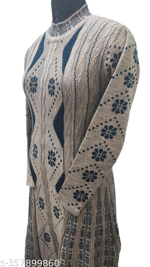 Woolen Printed Kurti for Women (Beige, Free Size)