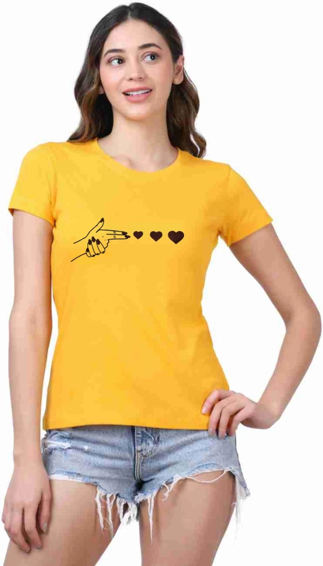 Round Neck Printed T-Shirt for Women (Yellow, S)