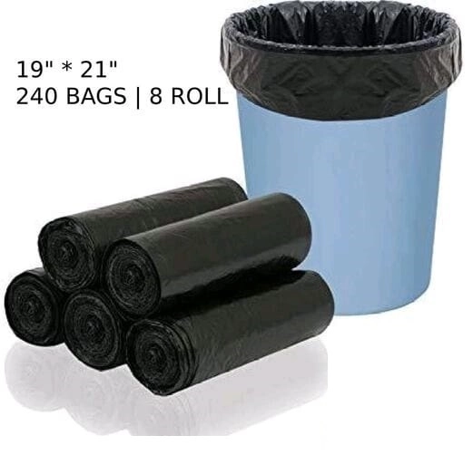 Disposable Garbage Bags (Black, 19x21 inches) (30 Pcs in 1 Roll, Pack of 8 Rolls)