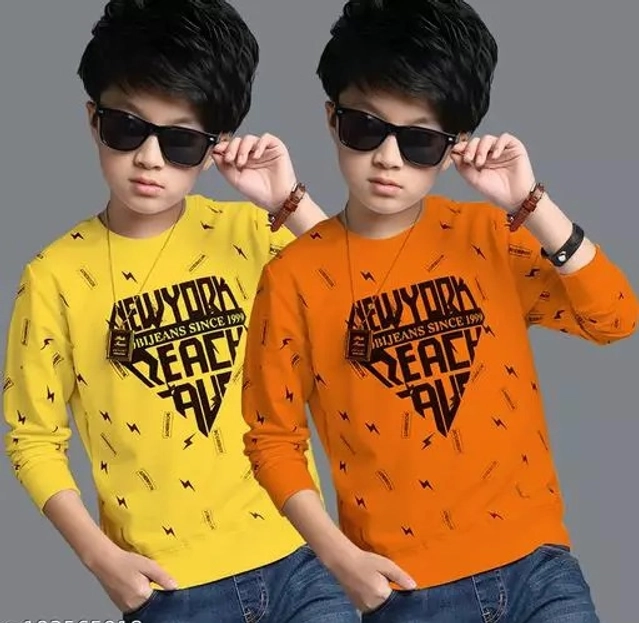 Cotton Blend Round Neck T-Shirts for Boys (Mustard & Orange, 2-3 Years) (Pack of 2)