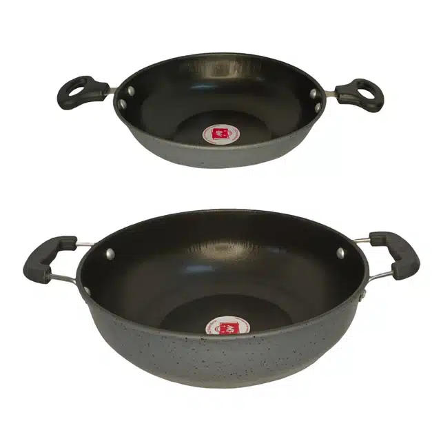 Iron Hard Anodised Non Stick Kadai Cookware Combo for Kitchen (Black, Pack of 2)