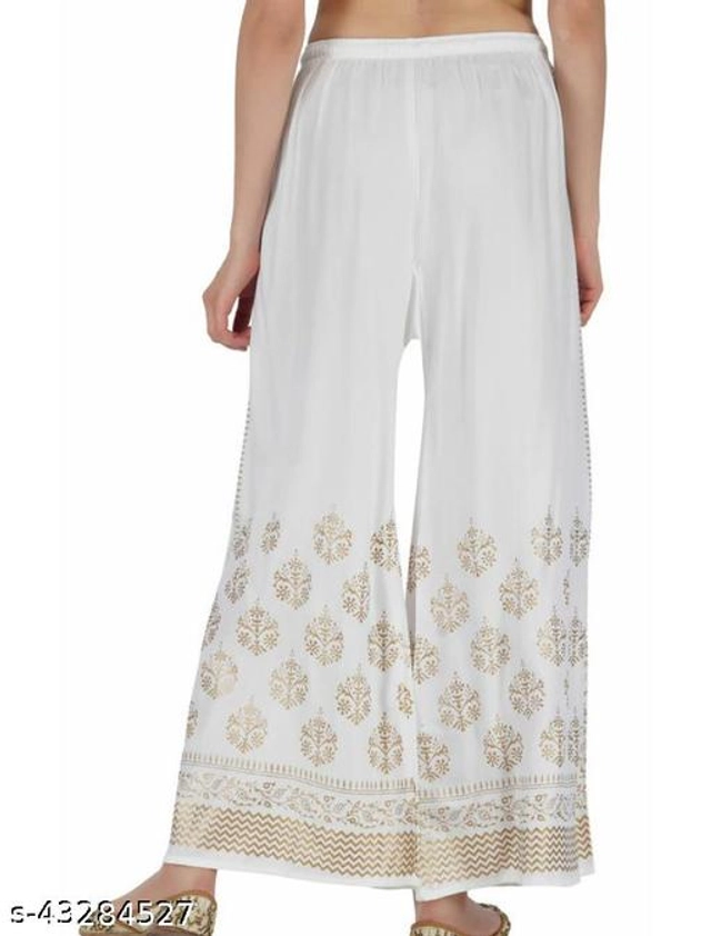 Rayon Printed Palazzo for Women (White, Free Size)