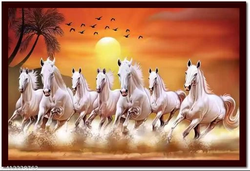 7 White Horses Wall Poster (Multicolor, 12x18 inches)