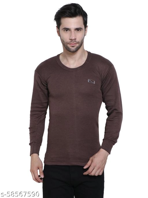 Cotton Thermal Topwear for Men (Brown, L)