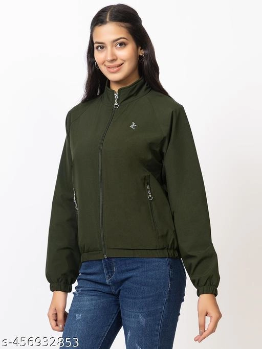 Cotton Blend Full Sleeves Jacket for Women (Olive, L)