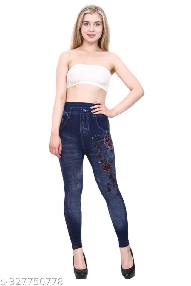 Polyester Dyed Jeggings for Women (Blue, Free Size)