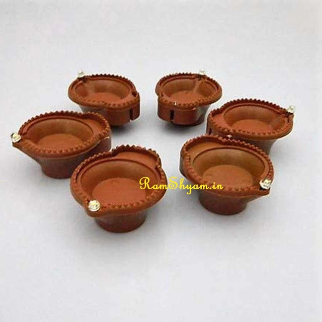 Plastic Traditional Water Sensor LED Diya for Diwali (Brown, Pack of 6)