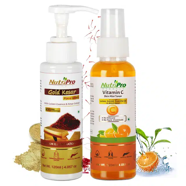 Gold Kesar Face Wash & Vitamin-C Face Toner (Set of 2)