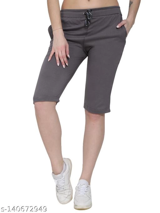 Cotton Blend Capris for Women (Grey, 30)