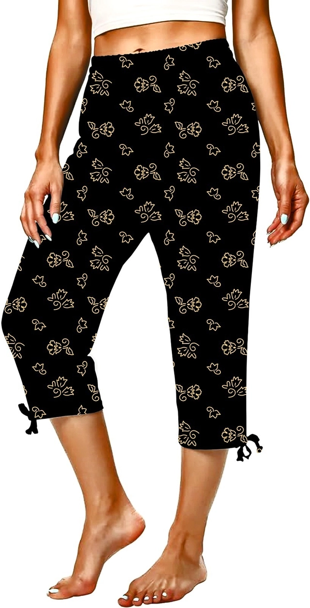 Cotton Printed Capris for Women (Black, L)