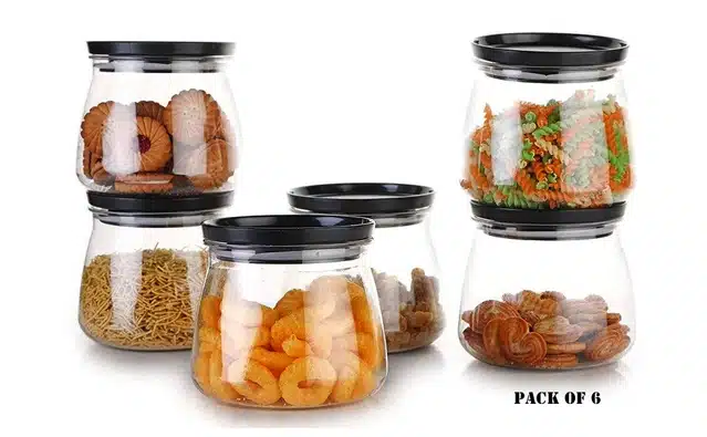 Airtight Food Storage Container (Pack of 6) (Black, 6X900 ml)