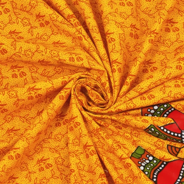 144 TC Fitted  Jaipuri Prints Double Bedsheet with 2 Pillow Cover 100% Cotton (Traditional Yellow)