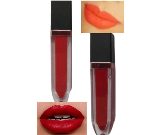 Velvet Smooth Matte Liquid Lipsticks (Red & Orange, Pack of 2)