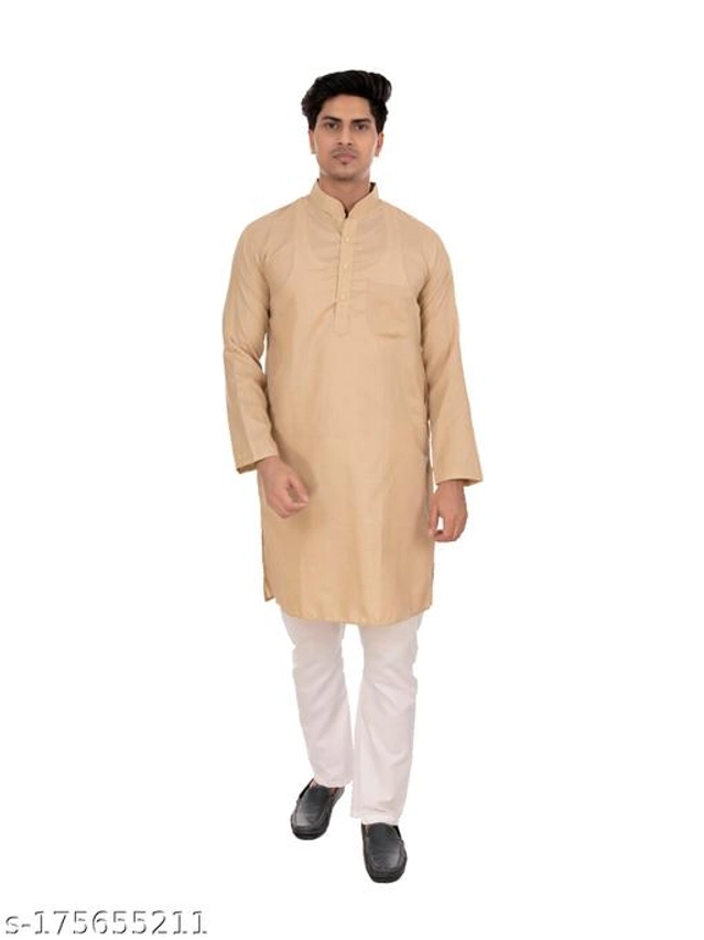 Cotton Blend Kurta for Men (Beige, S)