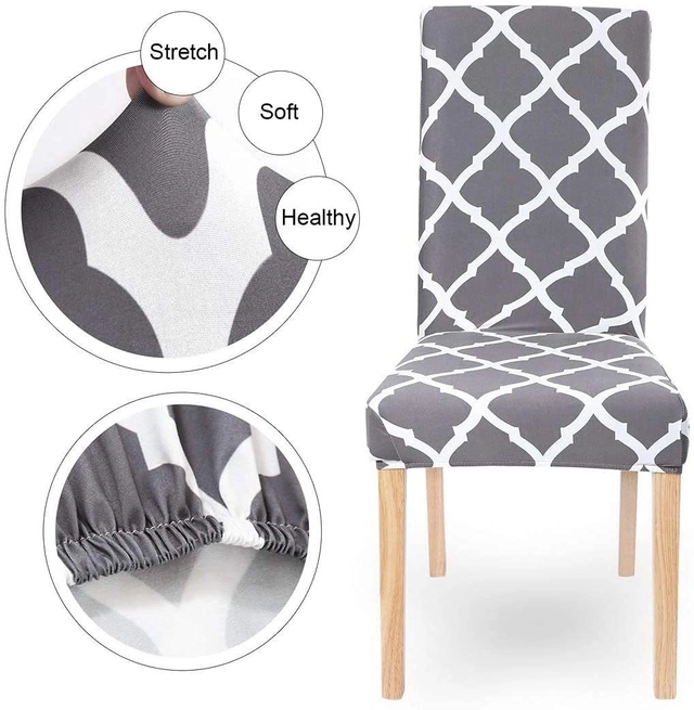 Polycotton Printed Chair Covers (Grey & White, 45x50 inches) (Pack of 6)