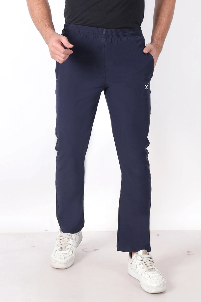 Cotton Blend Slim Fit Trackpants for Men (Blue, L)