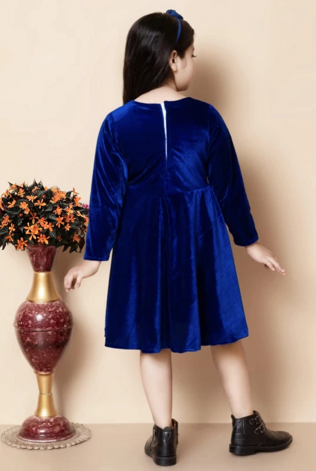 Velvet Solid Dress for Girls (Navy Blue, 0-3 Months)