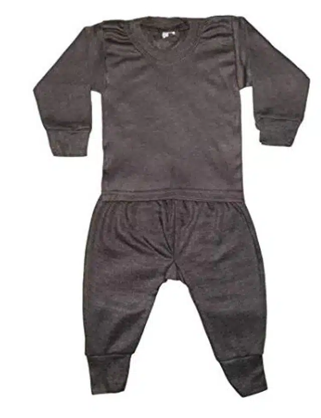 Woolen Solid Top & Bottom Set for Kids (Grey, 0-6 Months)