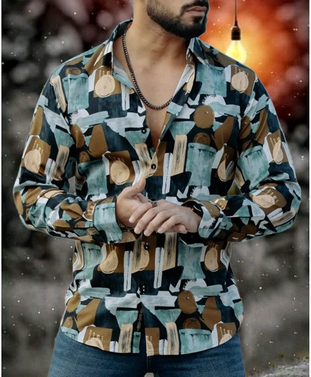 Full Sleeves Printed Shirt for Men (Multicolor, S)