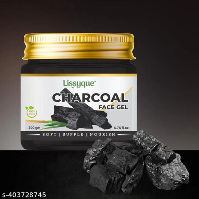  Lissyque Charcoal Gel, Face And Hair, Ideal For Acne Scars, Dark Circles, Moisturising, Soothing, Multipurpose Gel - 200 gm