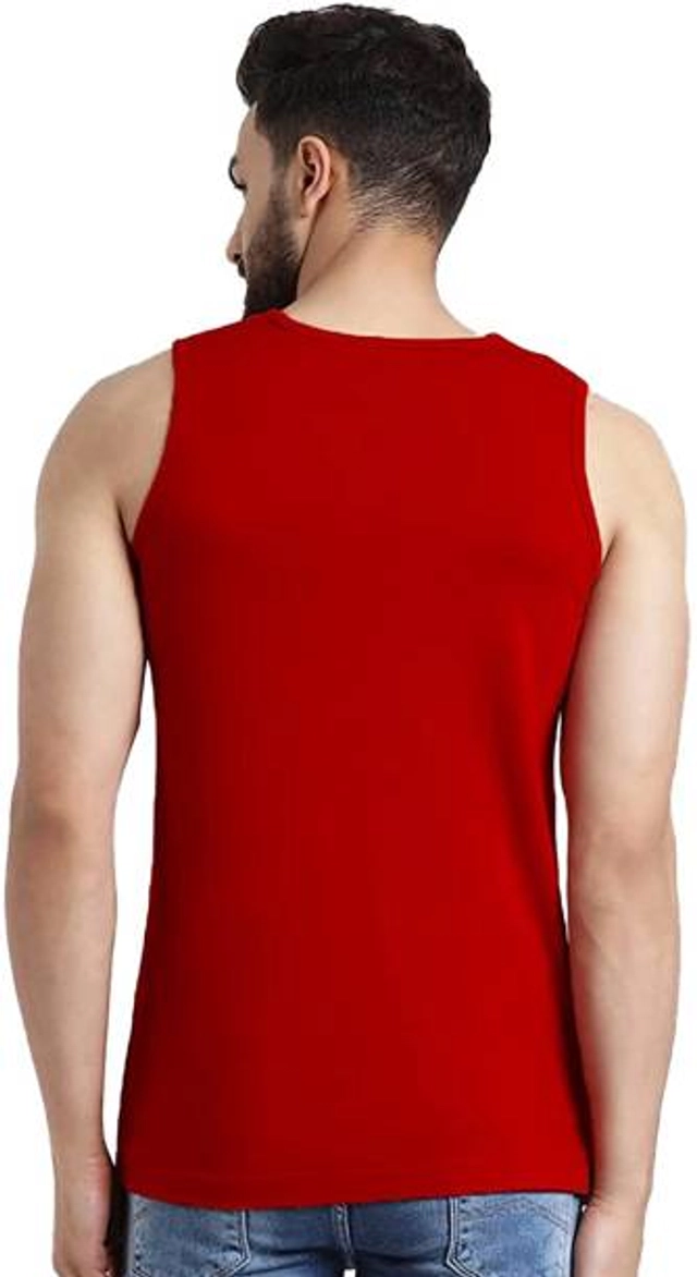 Polycotton Printed Gym Vest for Men (Red, S)