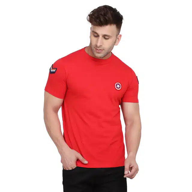 Men Solid Round Neck T-shirt (Red, L) (RSC-36)