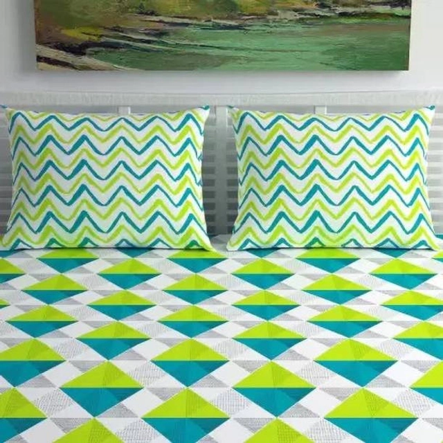 Microfiber Printed Bedsheet for Double Bed with 2 Pillow Covers (Green & Teal, 86x90 inches)