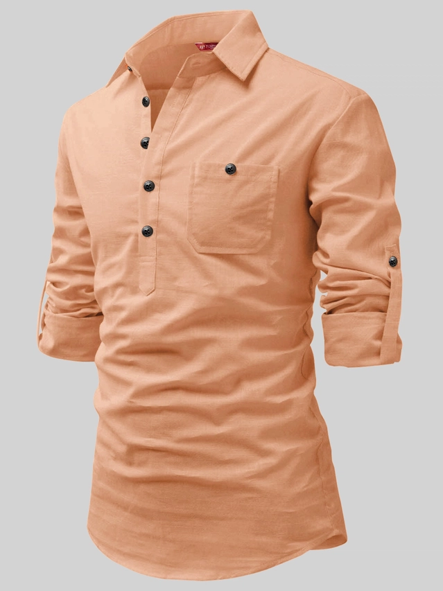 Cotton Solid Kurta for Men (Orange, S)