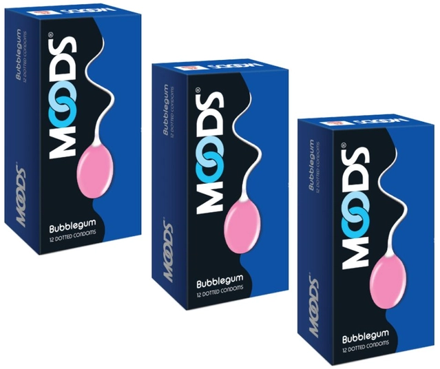 Moods Bubblegum 12 Pcs Dotted Condoms for Men (Set of 3)