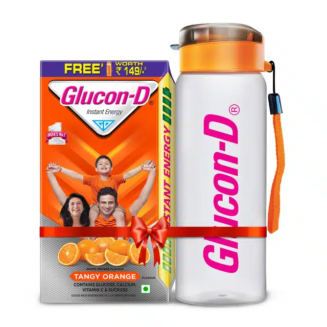 Glucon-D Instant Energy Health Drink Tangy Orange 1 Kg (Refill) + Free Sipper