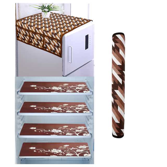 WISHLAND 1 Pc Fridge Cover for Top with 6 Pockets, 1 Handle Cover, 4 Fridge Mats (Set of 6, 21X39 inch) (A-400)