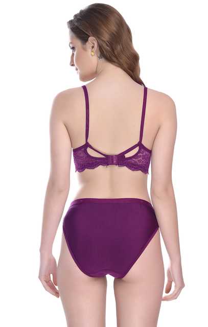 PIBU Cotton Lingerie Set for Women (Pack of 1) (Purple, 34) (P-45)