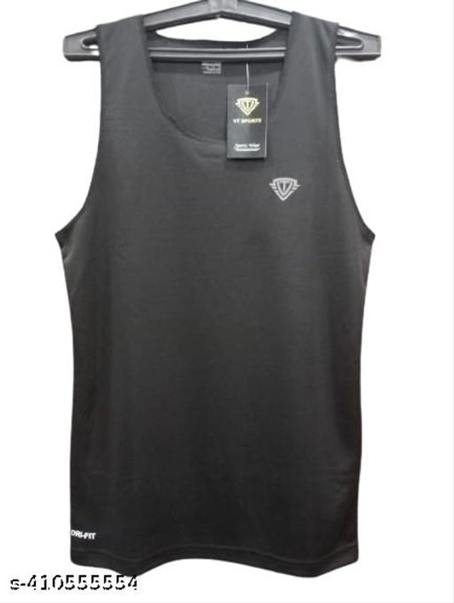 Polyester Gym Vests for Men (Black, S)