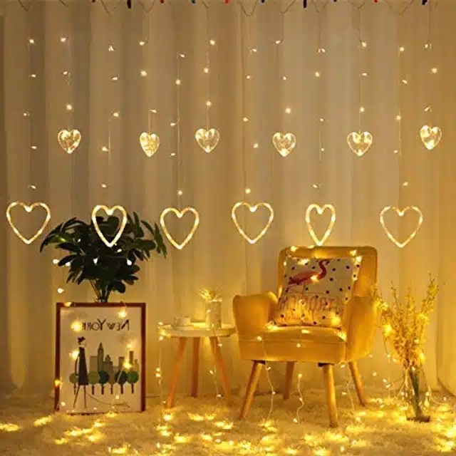 Plastic 130 LED Heart Shape String Lights (Yellow, 2.5 m)